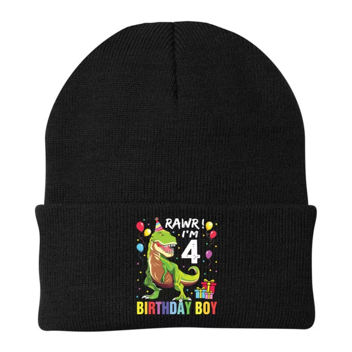 4 Year Old 4th Birthday Rex Dinosaur Knit Cap Winter Beanie