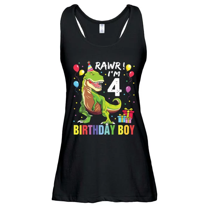 4 Year Old 4th Birthday Rex Dinosaur Ladies Essential Flowy Tank