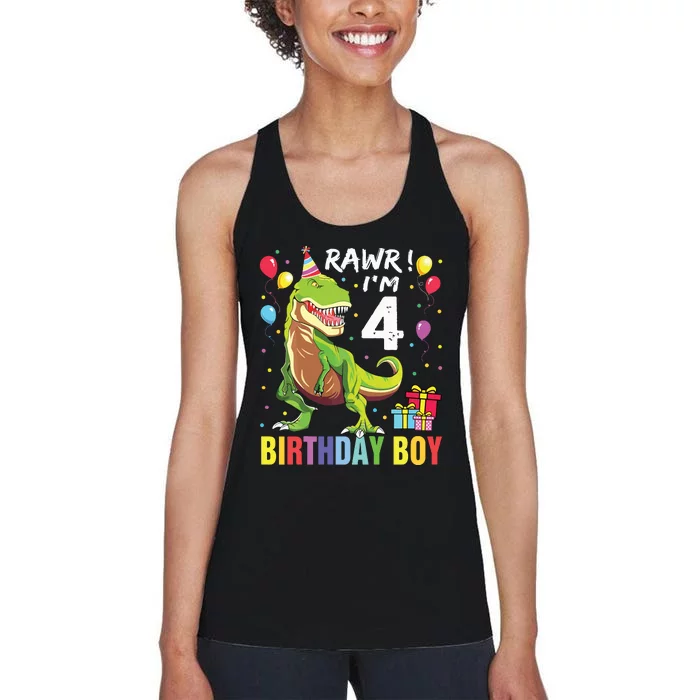 4 Year Old 4th Birthday Rex Dinosaur Women's Racerback Tank