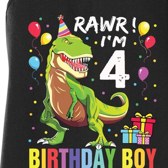 4 Year Old 4th Birthday Rex Dinosaur Women's Racerback Tank