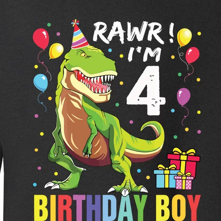 4 Year Old 4th Birthday Rex Dinosaur Toddler Sweatshirt