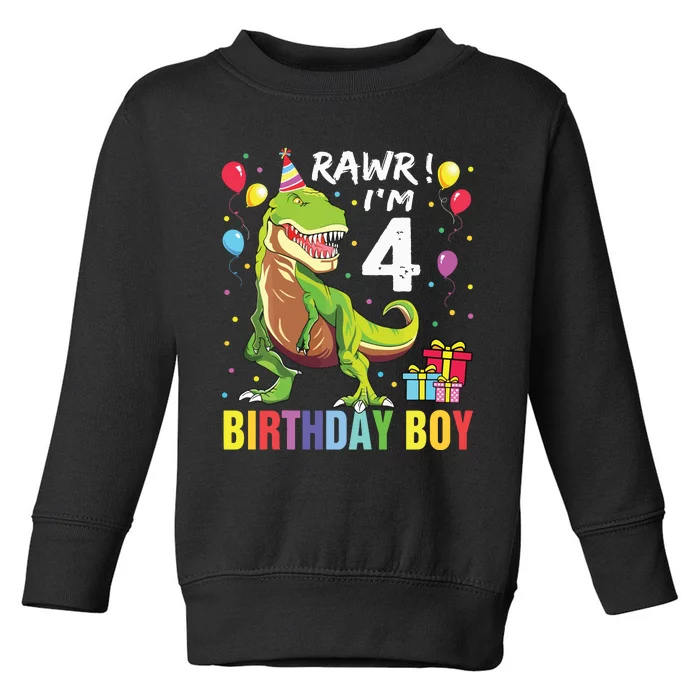 4 Year Old 4th Birthday Rex Dinosaur Toddler Sweatshirt