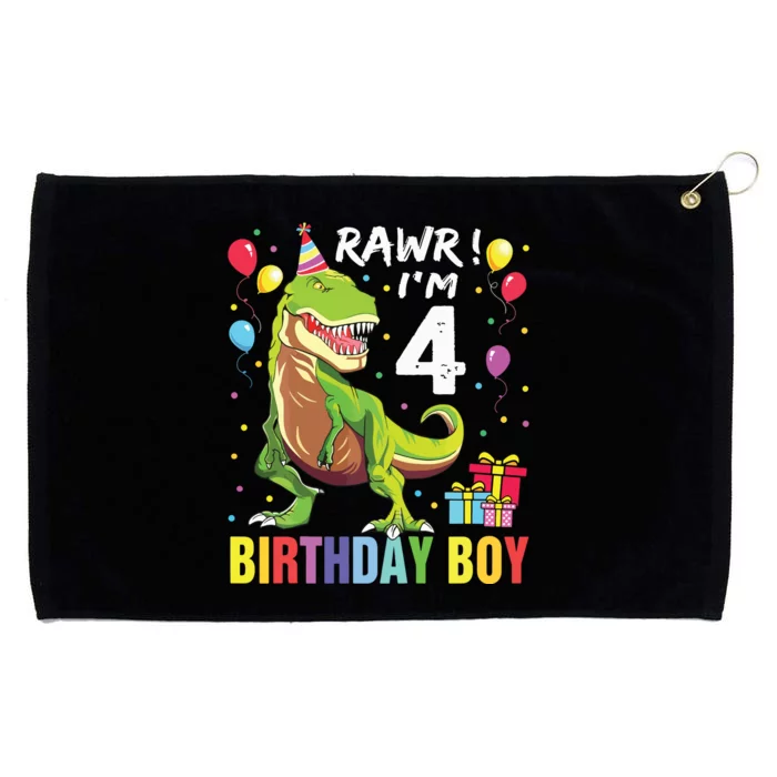 4 Year Old 4th Birthday Rex Dinosaur Grommeted Golf Towel