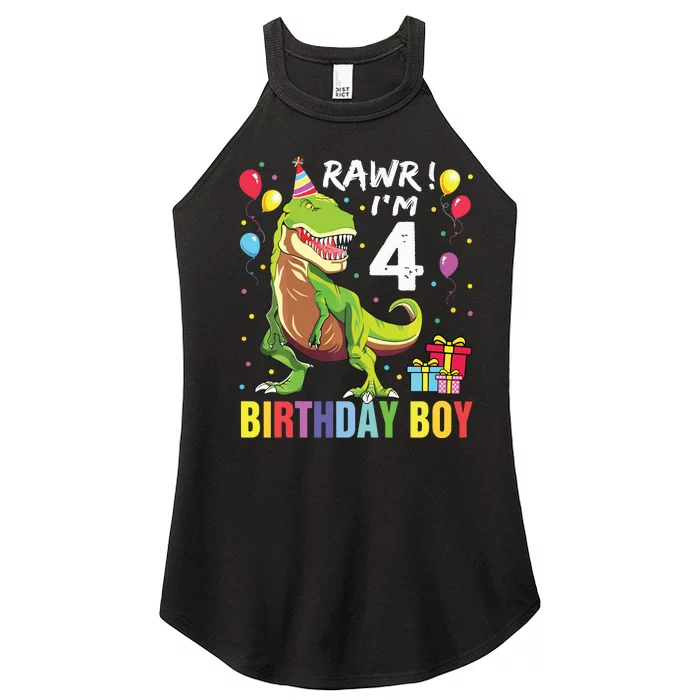 4 Year Old 4th Birthday Rex Dinosaur Women’s Perfect Tri Rocker Tank