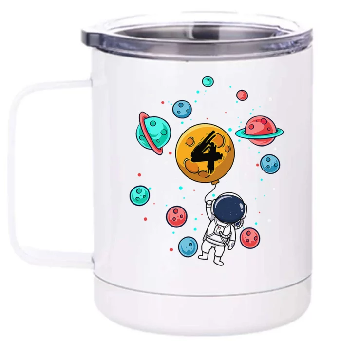 4 Years Old Birthday Gifts Astronaut 4th Birthday Front & Back 12oz Stainless Steel Tumbler Cup