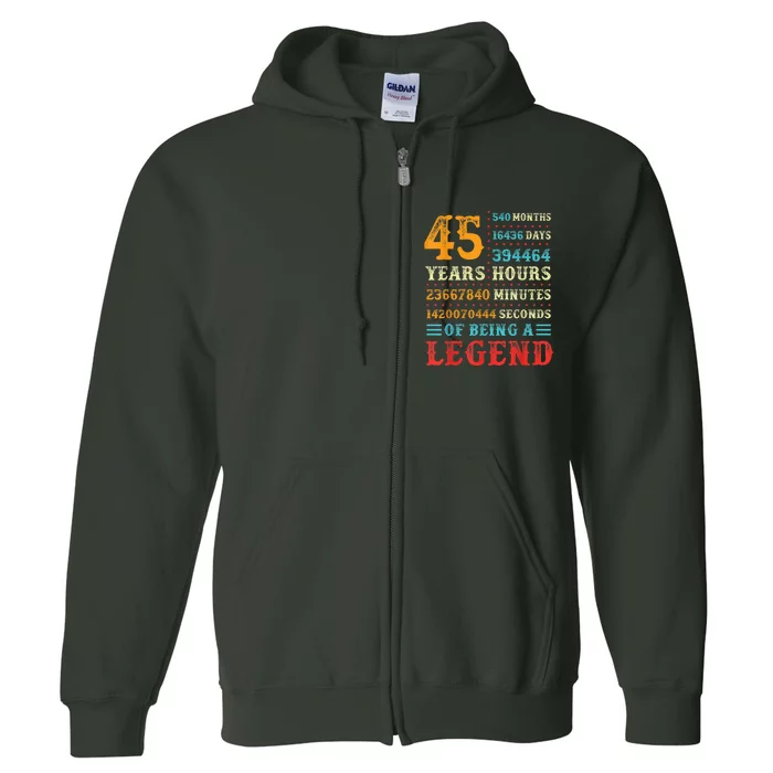 45 Years of Being a Legend, 45th Birthday Present Gift Full Zip Hoodie