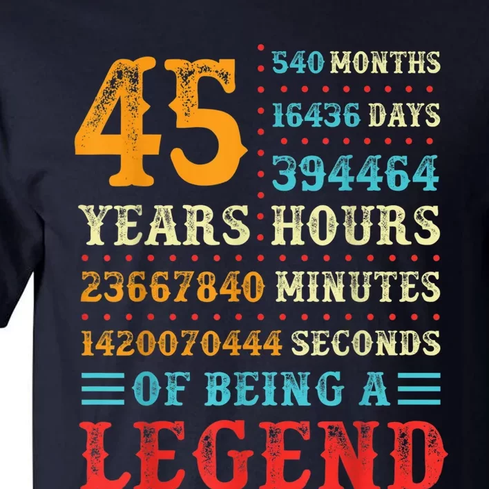 45 Years of Being a Legend, 45th Birthday Present Gift Tall T-Shirt