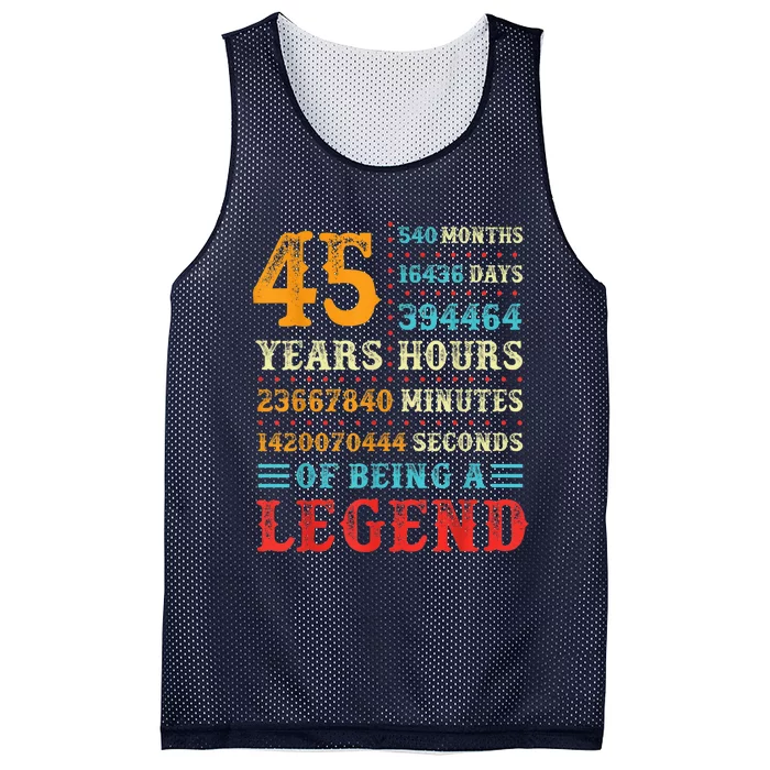 45 Years of Being a Legend, 45th Birthday Present Gift Mesh Reversible Basketball Jersey Tank