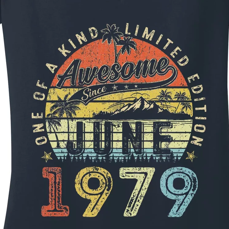 44 Year Old Awesome Since June 1979 44th Birthday Women's V-Neck T-Shirt