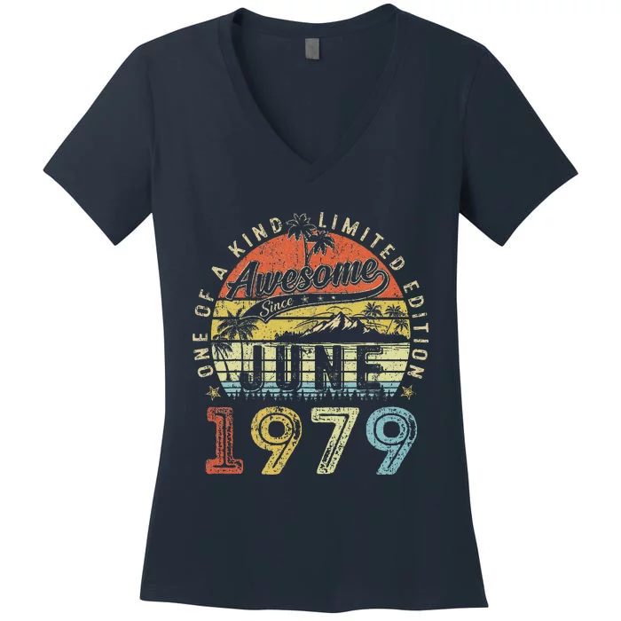 44 Year Old Awesome Since June 1979 44th Birthday Women's V-Neck T-Shirt