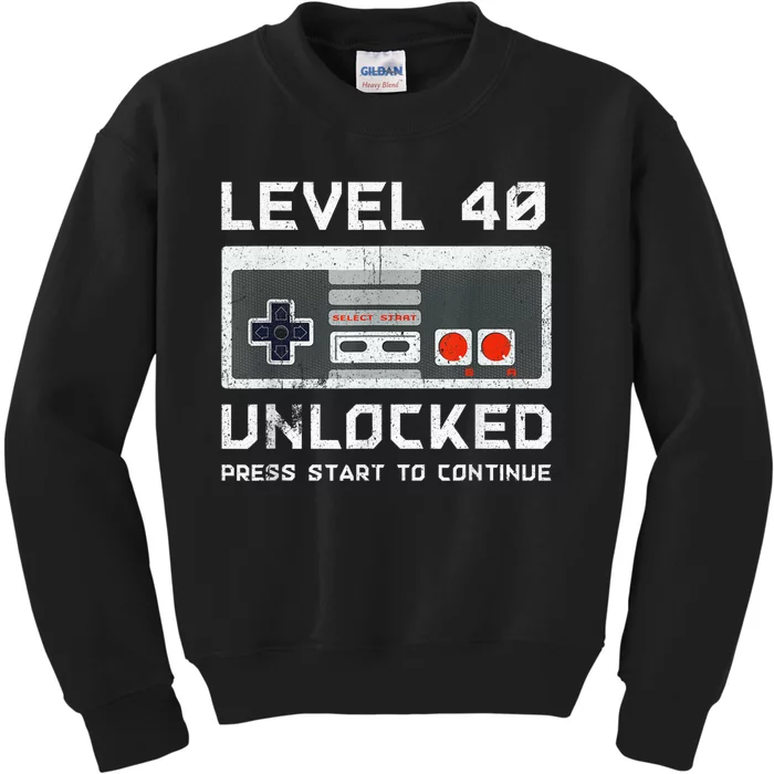 40 Year Old Forty Birthday Gift Level 40 Unlocked Gamer Kids Sweatshirt