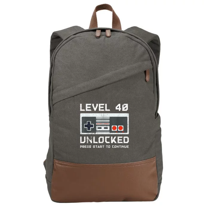 40 Year Old Forty Birthday Gift Level 40 Unlocked Gamer Cotton Canvas Backpack