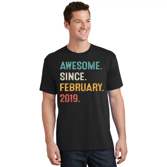 4 Year Old Gift Awesome Since February 2019 4th Birthday T-Shirt