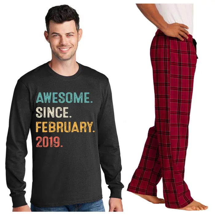 4 Year Old Gift Awesome Since February 2019 4th Birthday Long Sleeve Pajama Set