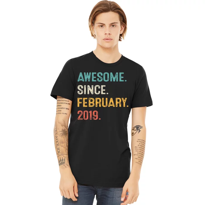 4 Year Old Gift Awesome Since February 2019 4th Birthday Premium T-Shirt