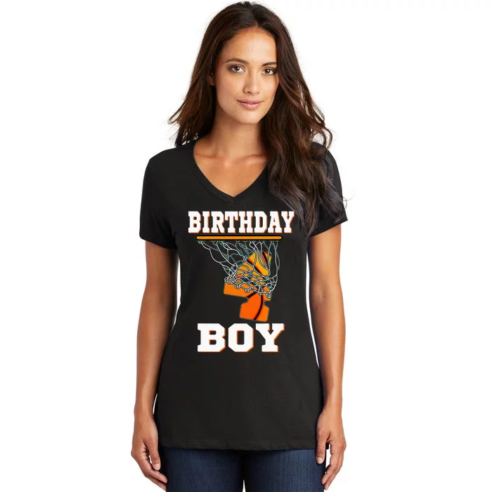 4 Years Old Basketball 4th Birthday Party Celebration Women's V-Neck T-Shirt