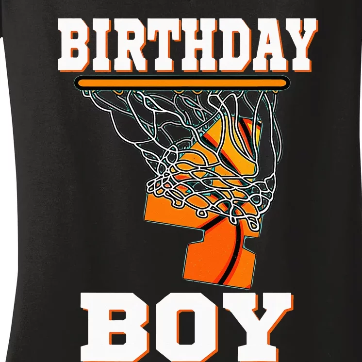 4 Years Old Basketball 4th Birthday Party Celebration Women's V-Neck T-Shirt