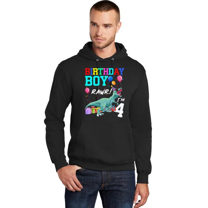 4 Year Old 4th Birthday T Rex Dinosaur Tall Hoodie