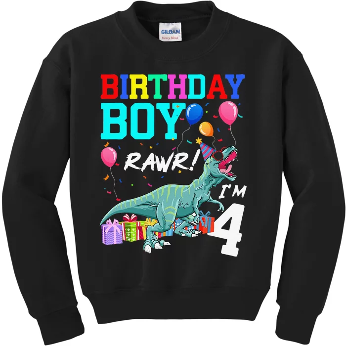 4 Year Old 4th Birthday T Rex Dinosaur Kids Sweatshirt