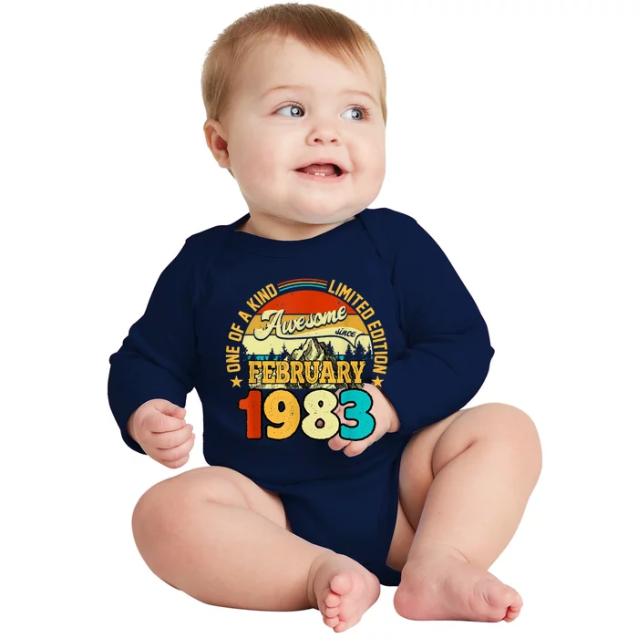 40 Years Old Awesome Since February 1983 40th Birthday Gifts Baby Long Sleeve Bodysuit