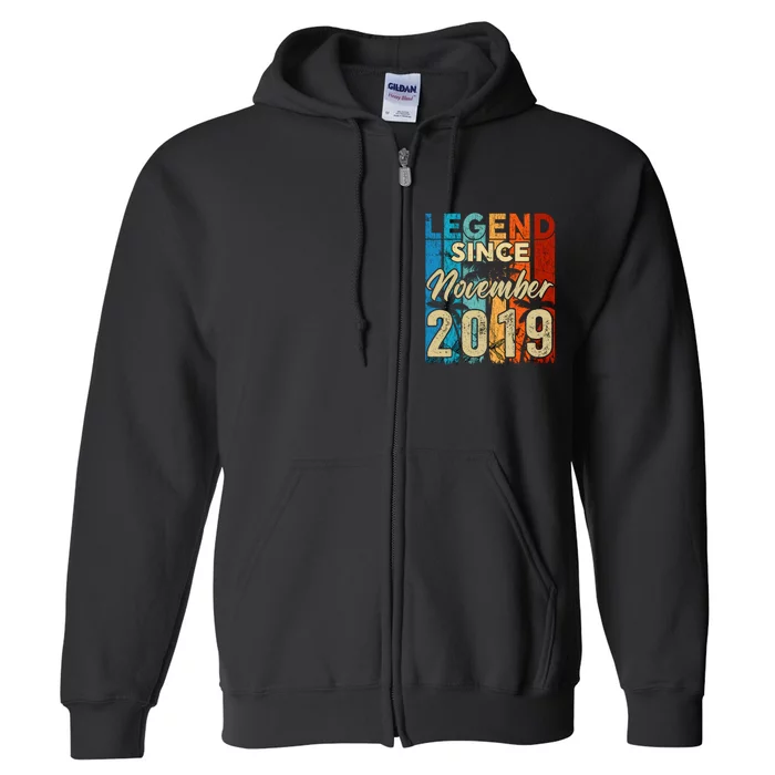 4 Years Old Legend Since November 2019 4th Birthday Boy Full Zip Hoodie