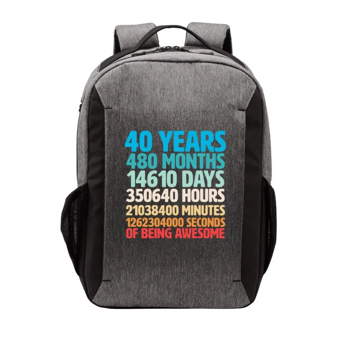 40 Years Of Being Awesome 40th Birthday Time Breakdown Vector Backpack