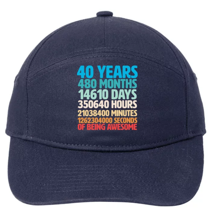 40 Years Of Being Awesome 40th Birthday Time Breakdown 7-Panel Snapback Hat