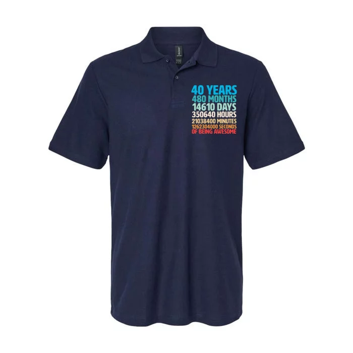 40 Years Of Being Awesome 40th Birthday Time Breakdown Softstyle Adult Sport Polo