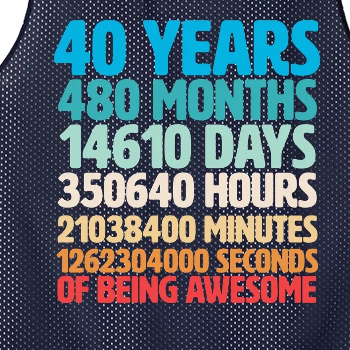 40 Years Of Being Awesome 40th Birthday Time Breakdown Mesh Reversible Basketball Jersey Tank