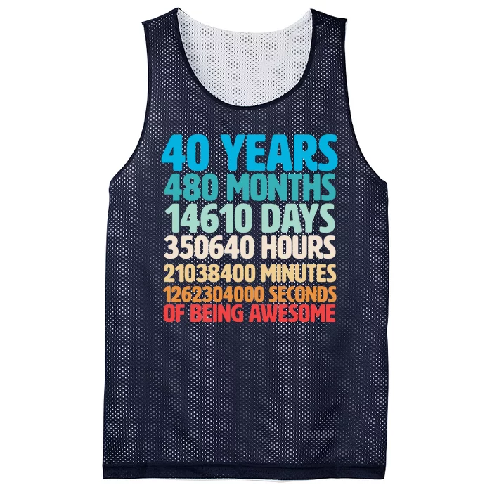 40 Years Of Being Awesome 40th Birthday Time Breakdown Mesh Reversible Basketball Jersey Tank