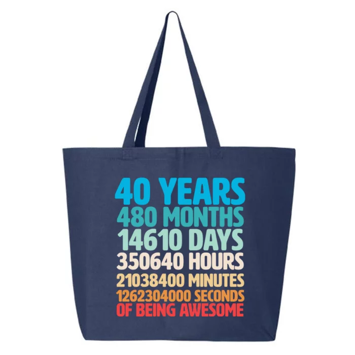 40 Years Of Being Awesome 40th Birthday Time Breakdown 25L Jumbo Tote