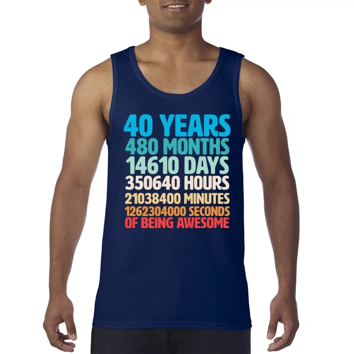 40 Years Of Being Awesome 40th Birthday Time Breakdown Tank Top