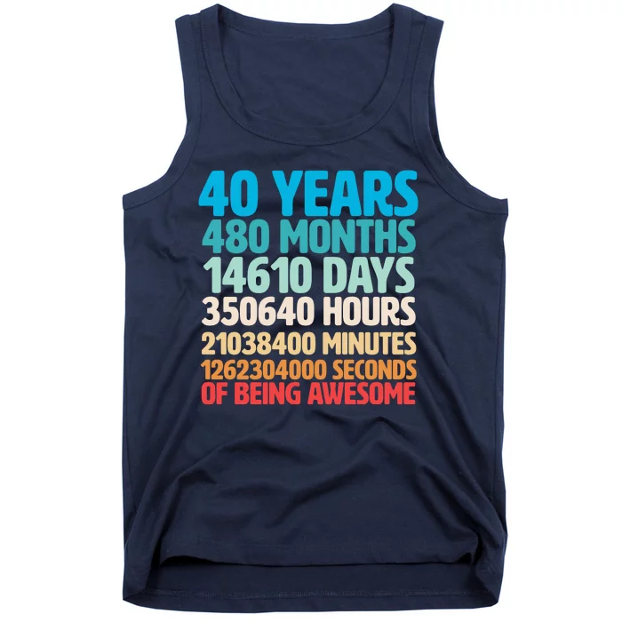 40 Years Of Being Awesome 40th Birthday Time Breakdown Tank Top