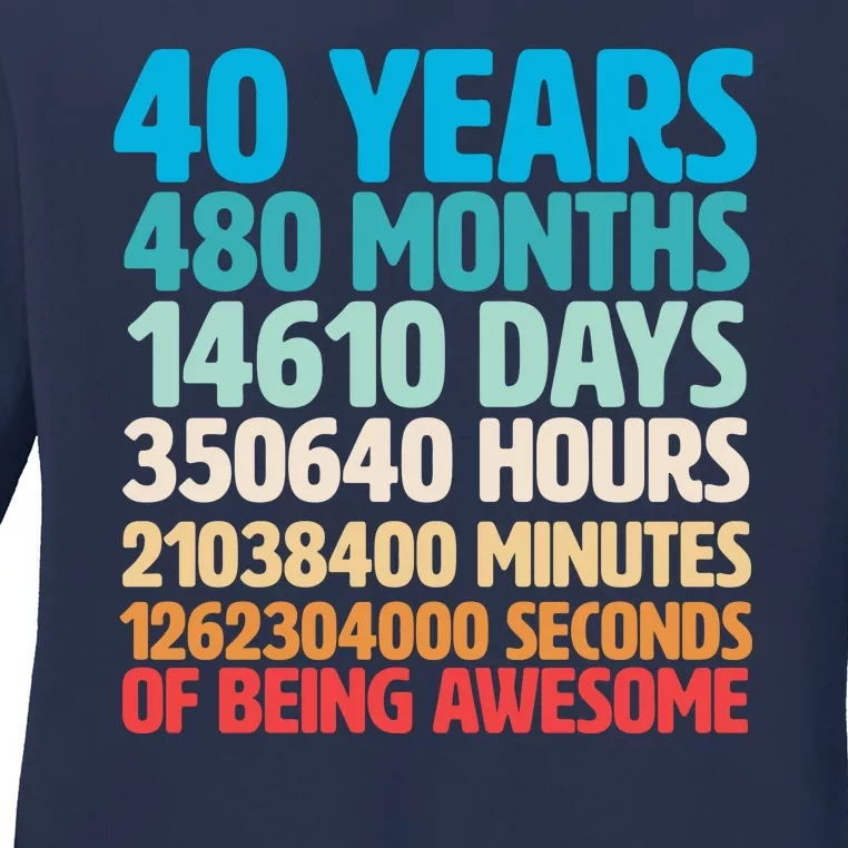 40 Years Of Being Awesome 40th Birthday Time Breakdown Ladies Long Sleeve Shirt