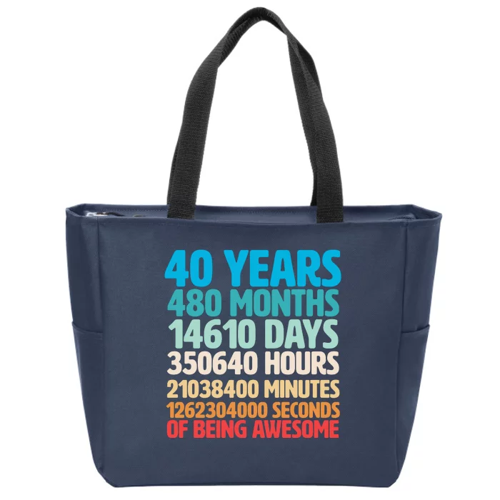 40 Years Of Being Awesome 40th Birthday Time Breakdown Zip Tote Bag