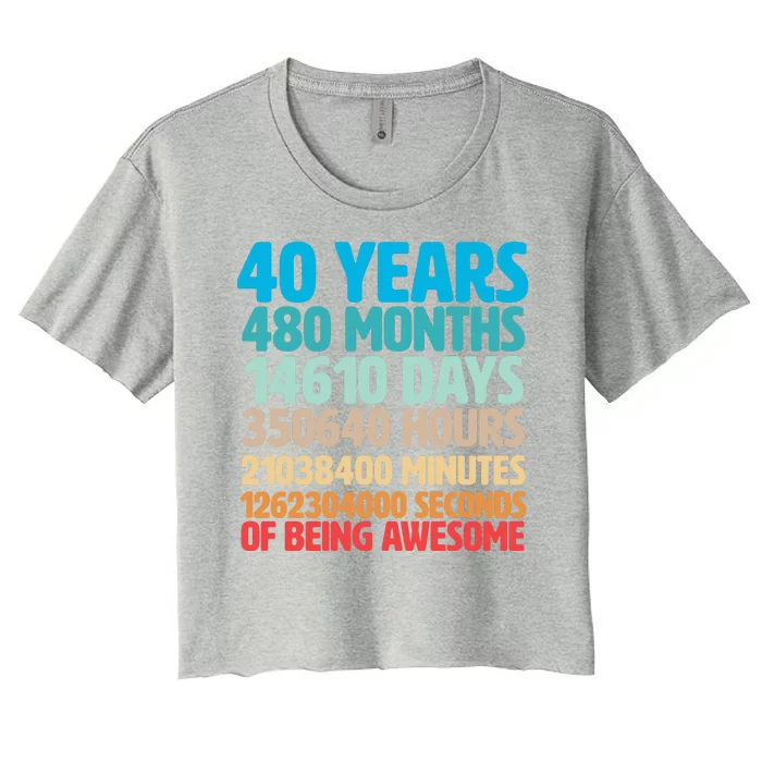 40 Years Of Being Awesome 40th Birthday Time Breakdown Women's Crop Top Tee