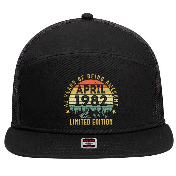 41 Years Old Gift Awesome Since April 1982 41st Birthday 7 Panel Mesh Trucker Snapback Hat