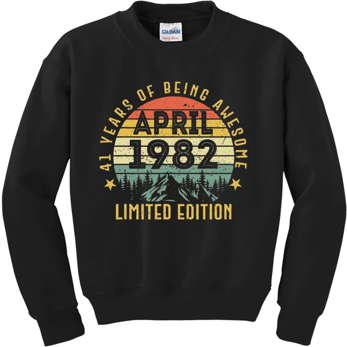 41 Years Old Gift Awesome Since April 1982 41st Birthday Kids Sweatshirt