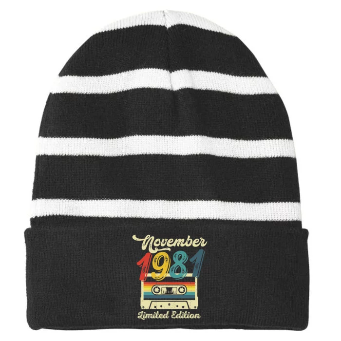 41 Years Old Gift Retro November 1981 Cassette 41st Birthday Striped Beanie with Solid Band