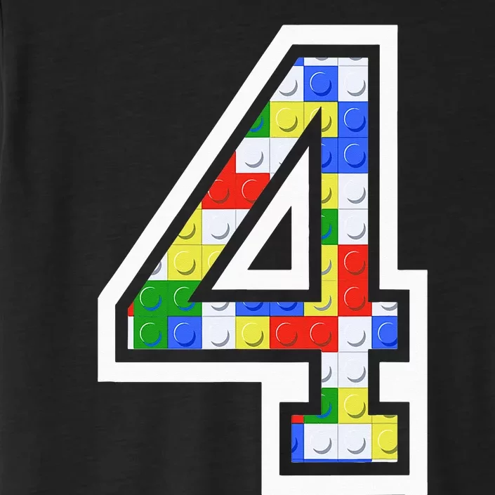 4 Year Old 4th Birthday Master Builder Block Building Brick ChromaSoft Performance T-Shirt