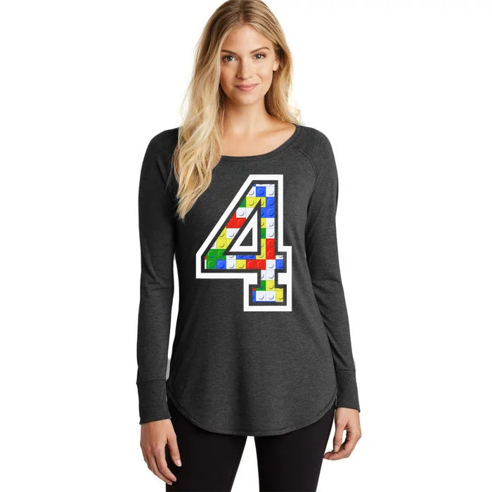 4 Year Old 4th Birthday Master Builder Block Building Brick Women's Perfect Tri Tunic Long Sleeve Shirt