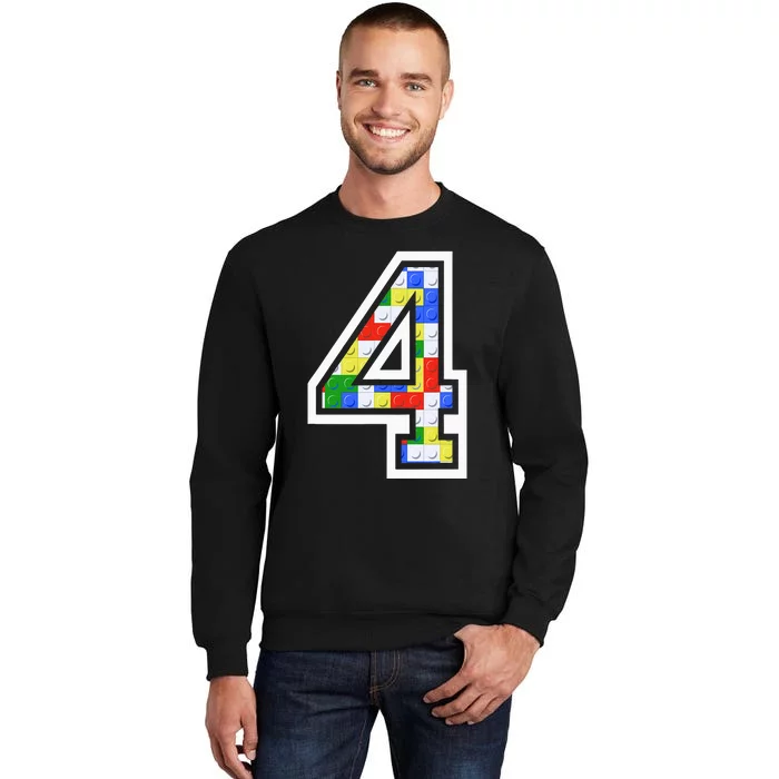 4 Year Old 4th Birthday Master Builder Block Building Brick Tall Sweatshirt