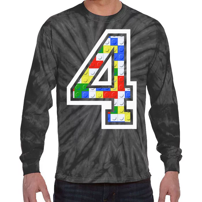 4 Year Old 4th Birthday Master Builder Block Building Brick Tie-Dye Long Sleeve Shirt