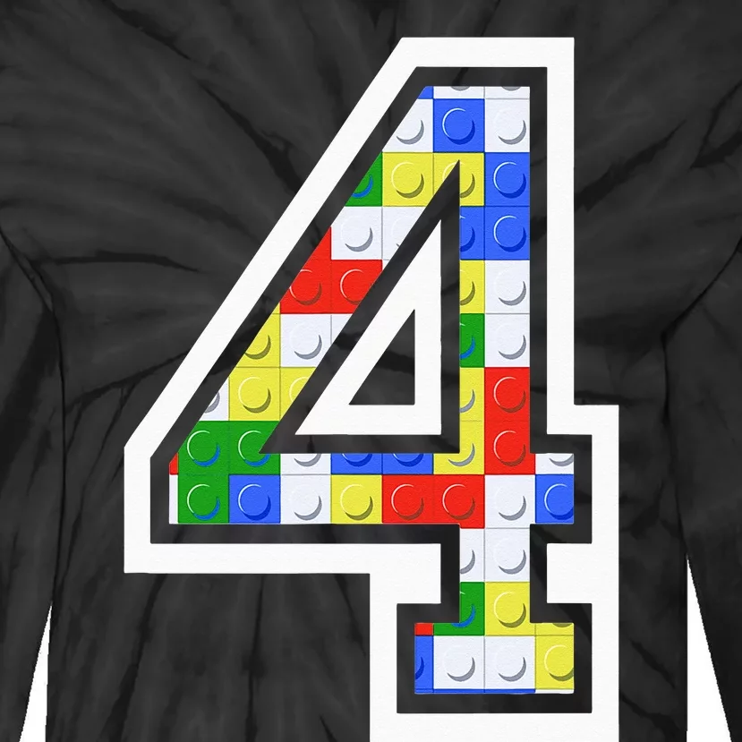 4 Year Old 4th Birthday Master Builder Block Building Brick Tie-Dye Long Sleeve Shirt