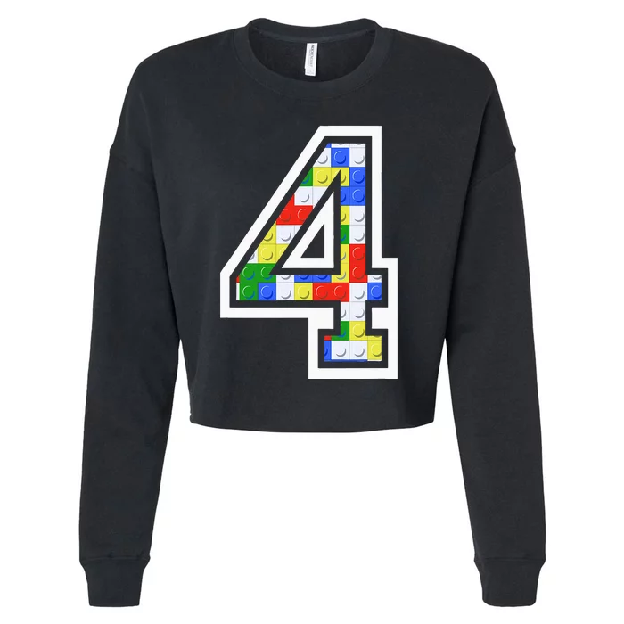 4 Year Old 4th Birthday Master Builder Block Building Brick Cropped Pullover Crew