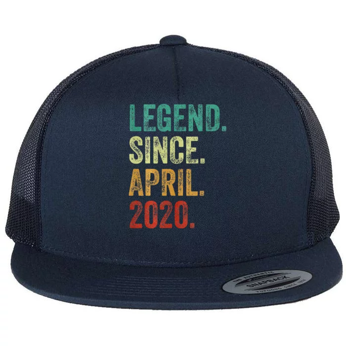 4 Years Old Legend Since April 2020 4th Birthday Flat Bill Trucker Hat