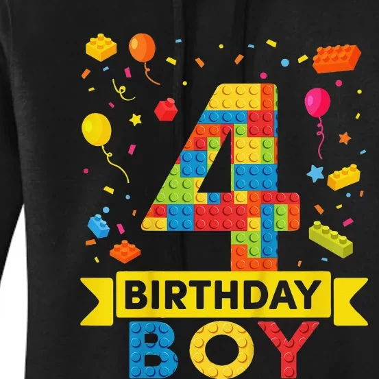 4 Year Old Building Blocks 4th Birthday Women's Pullover Hoodie