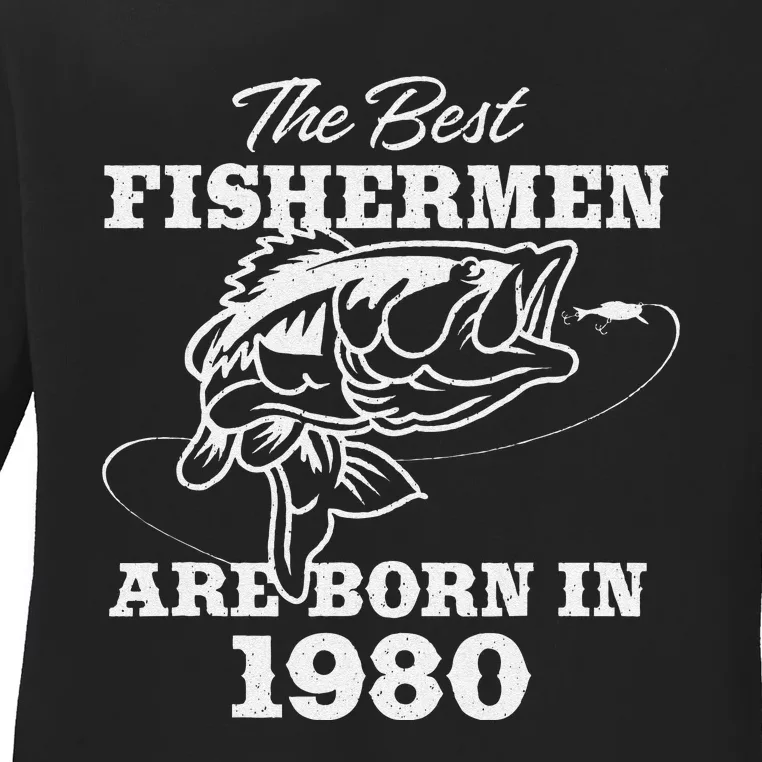 43 Year Old Fisherman Fishing 1980 43rd Birthday Ladies Long Sleeve Shirt