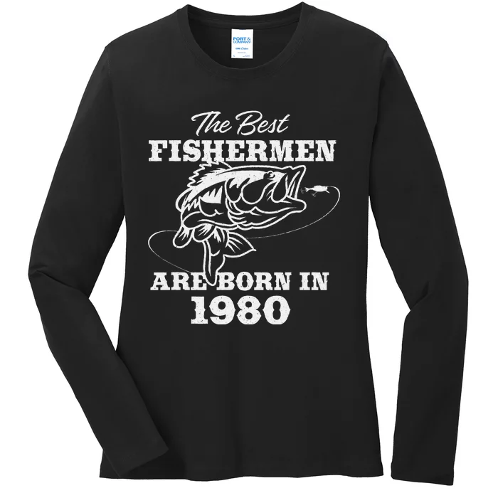 43 Year Old Fisherman Fishing 1980 43rd Birthday Ladies Long Sleeve Shirt