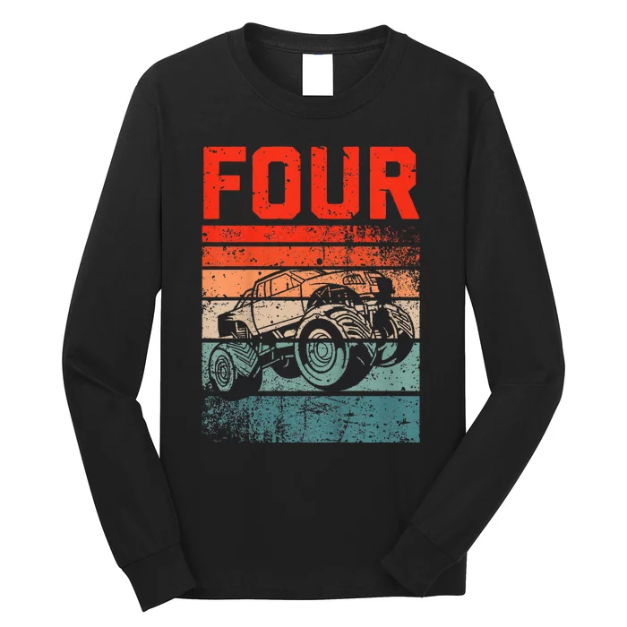 4 Year Old 4th Birthday Monster Truck Long Sleeve Shirt